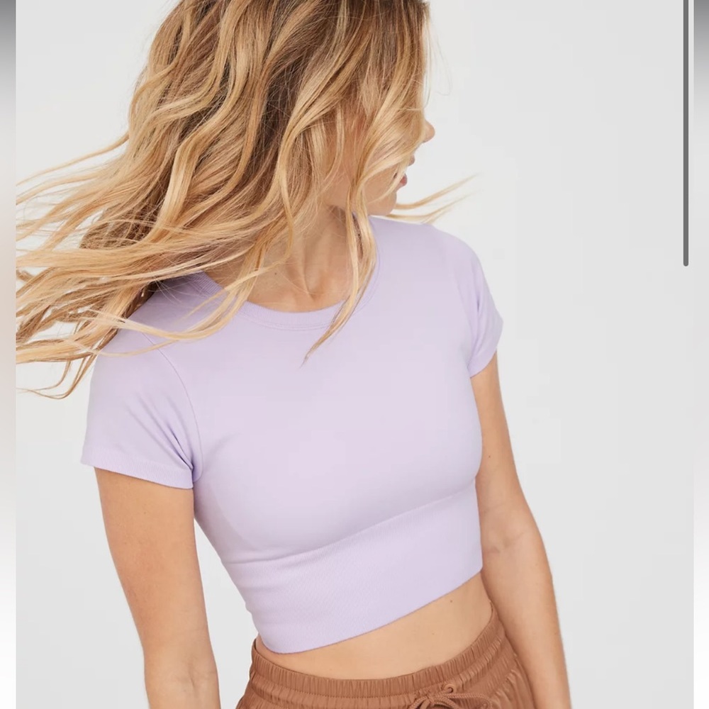 Offline By Aerie Sidewalk Seamless Cropped T-Shirt in Violet Flurry!